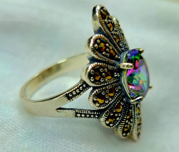 Mystic_Topaz_&_Marcasite_Peacock_Ring