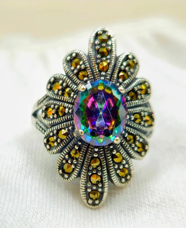 Mystic_Topaz_&_Marcasite_Peacock_Ring