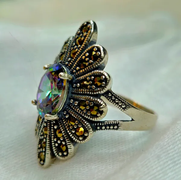 Mystic_Topaz_&_Marcasite_Peacock_Ring
