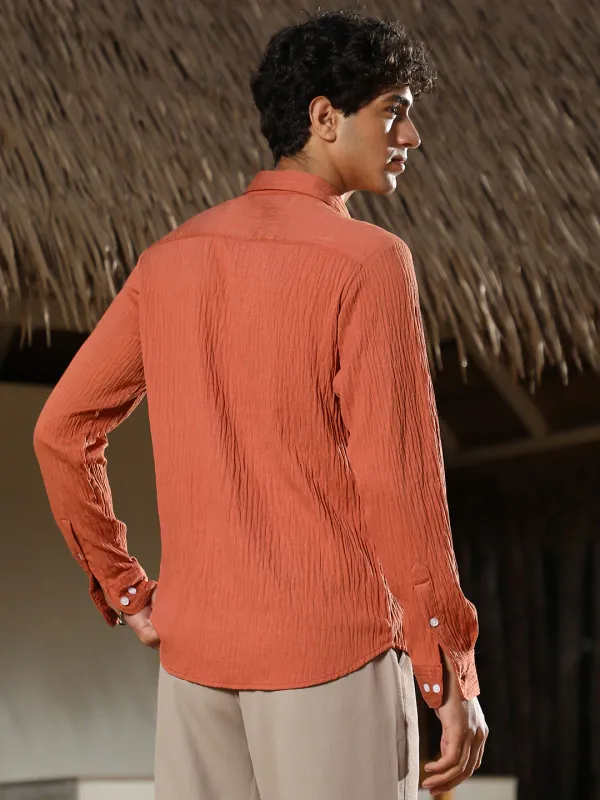 Orange_Solid_Creased_Tactile_Shirt_For_Men