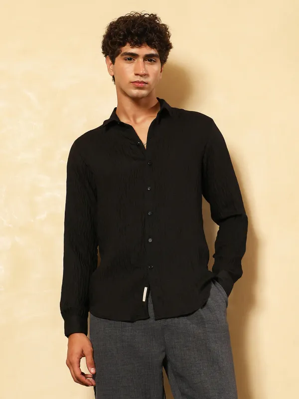 Black_Solid_Creased_Tactile_Shirt_For_Men