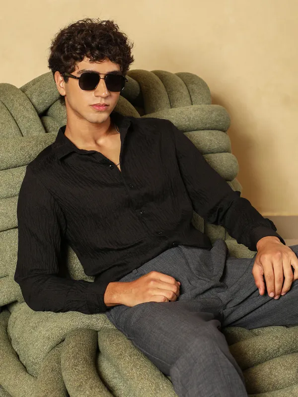 Black_Solid_Creased_Tactile_Shirt_For_Men