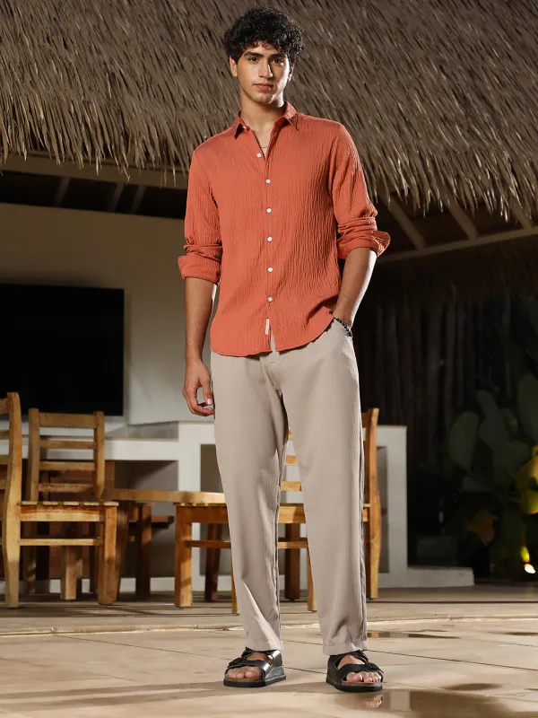 Orange_Solid_Creased_Tactile_Shirt_For_Men