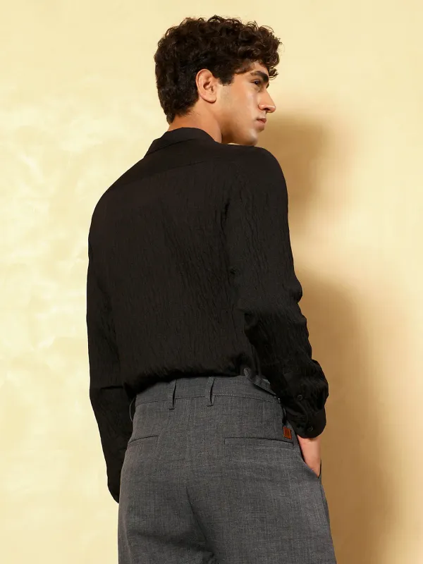 Black_Solid_Creased_Tactile_Shirt_For_Men