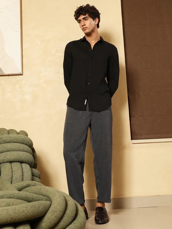 Black_Solid_Creased_Tactile_Shirt_For_Men