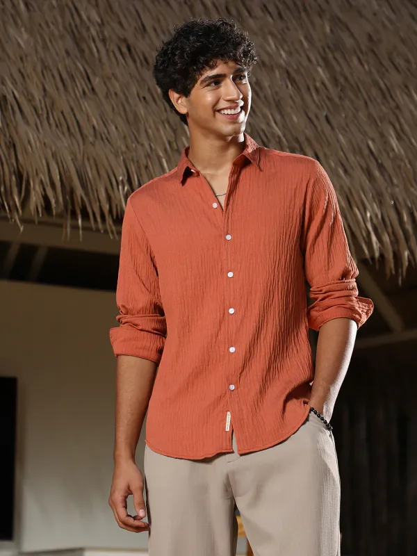 Orange_Solid_Creased_Tactile_Shirt_For_Men