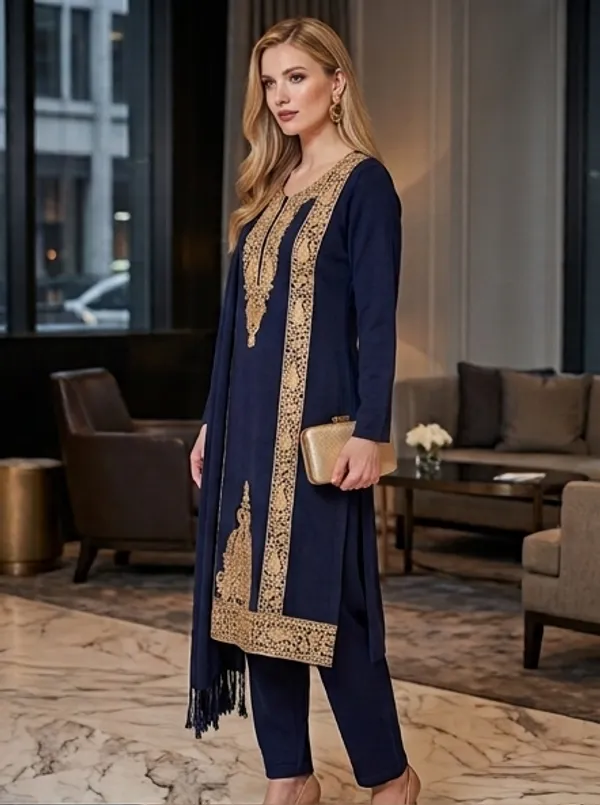 Navy_Blue_Woolen_Unstitched_Dress_Material_For_Women
