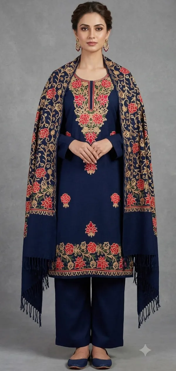 Navy_Blue_Woolen_Unstitched_Dress_Material_For_Women