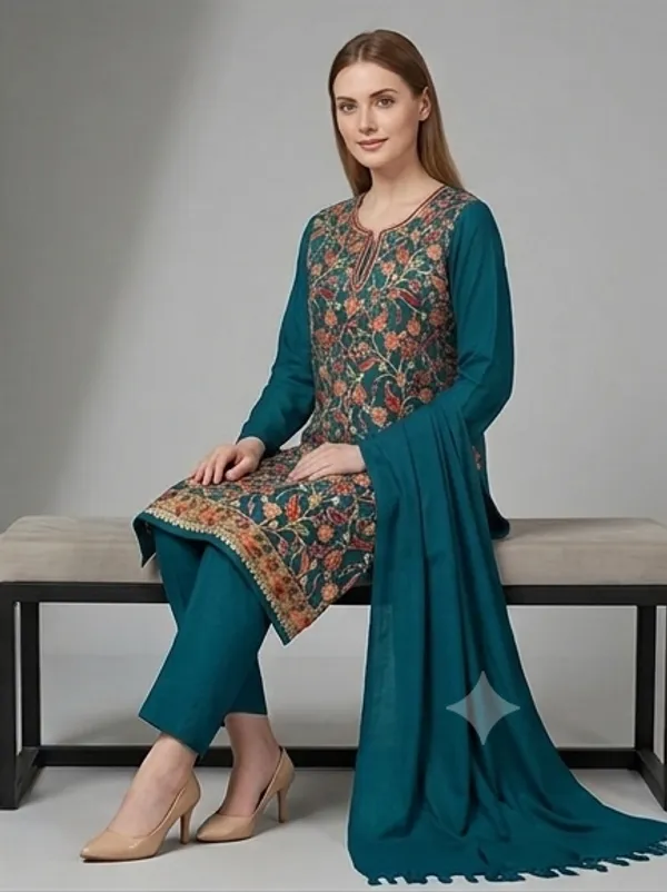 Sea_Green_Woolen_Unstitched_Dress_Material_For_Women