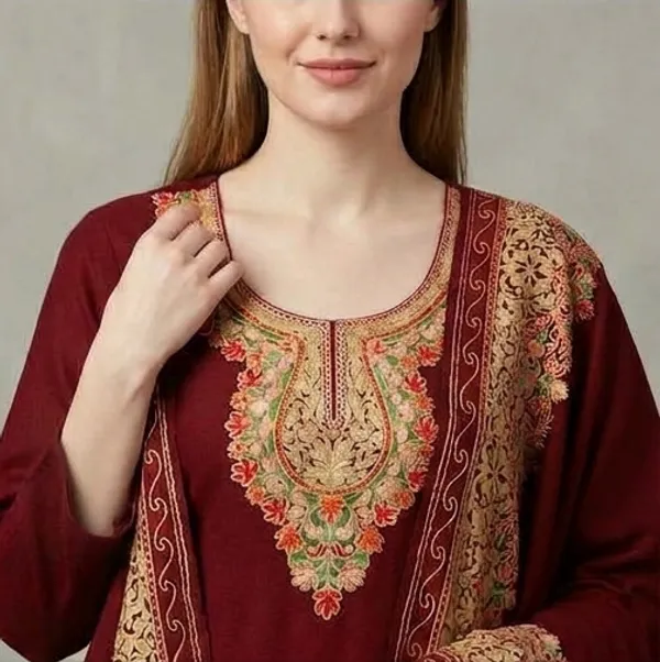 Maroon_Woolen_Unstitched_Dress_Material_For_Women