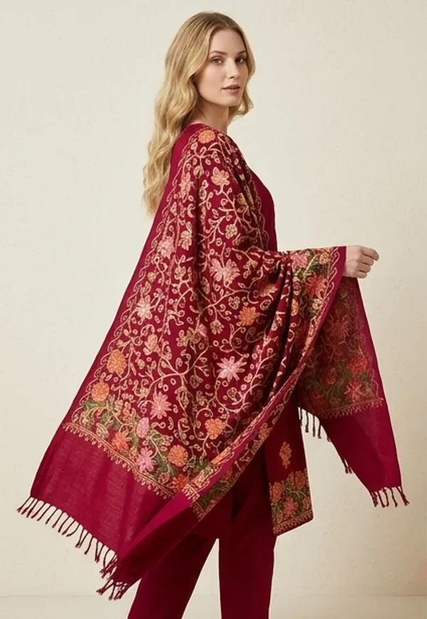 Maroon_Woolen_Unstitched_Dress_Material_For_Women