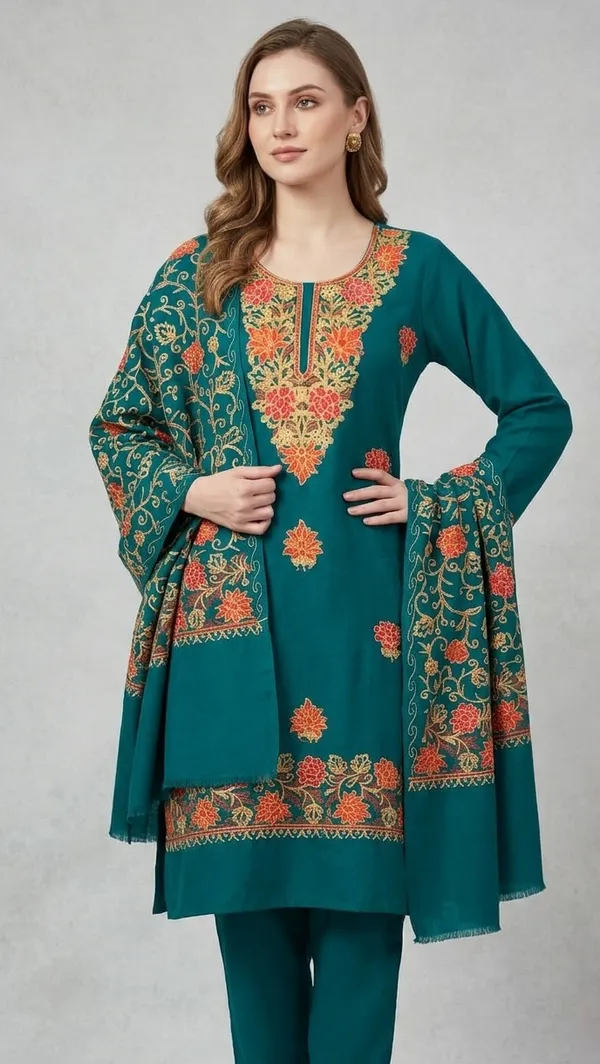 Sea_Green_Woolen_Unstitched_Dress_Material_For_Women