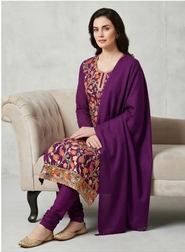Wine_Woolen_Unstitched_Dress_Material_For_Women