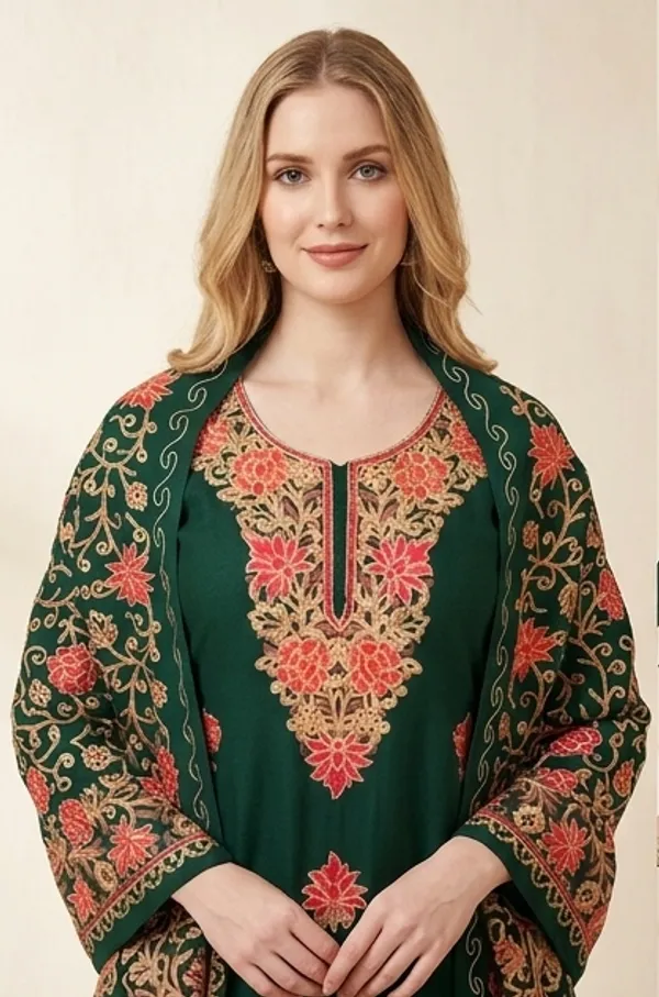 Bottle_Green_Woolen_Unstitched_Dress_Material_For_Women