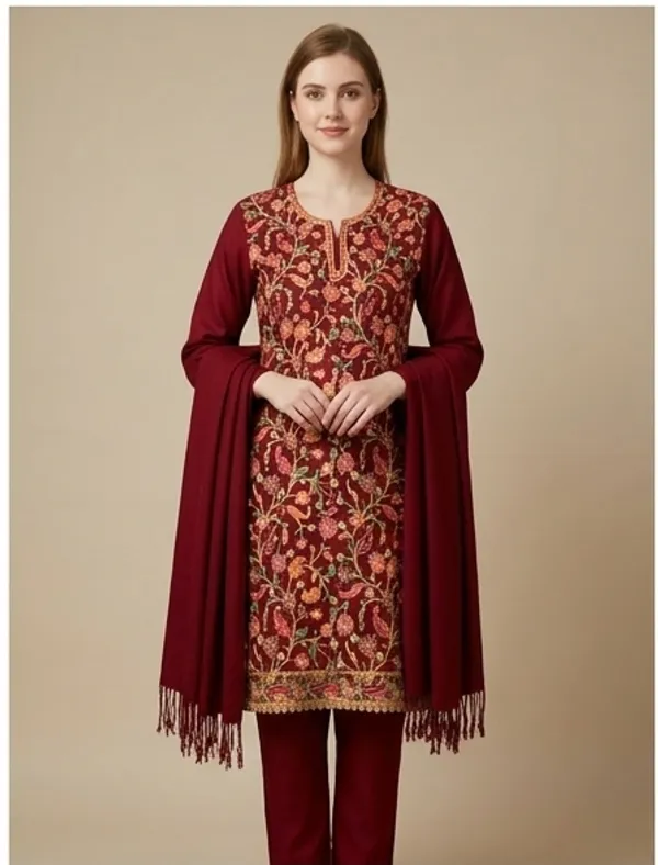 Maroon_Woolen_Unstitched_Dress_Material_For_Women