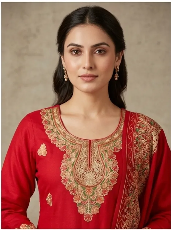 Red_Woolen_Unstitched_Dress_Material_For_Women