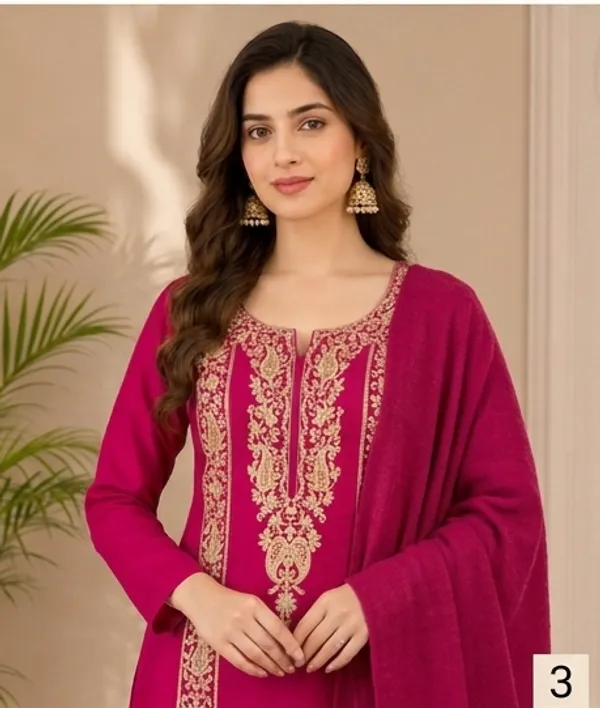 Pink_Woolen_Unstitched_Dress_Material_For_Women