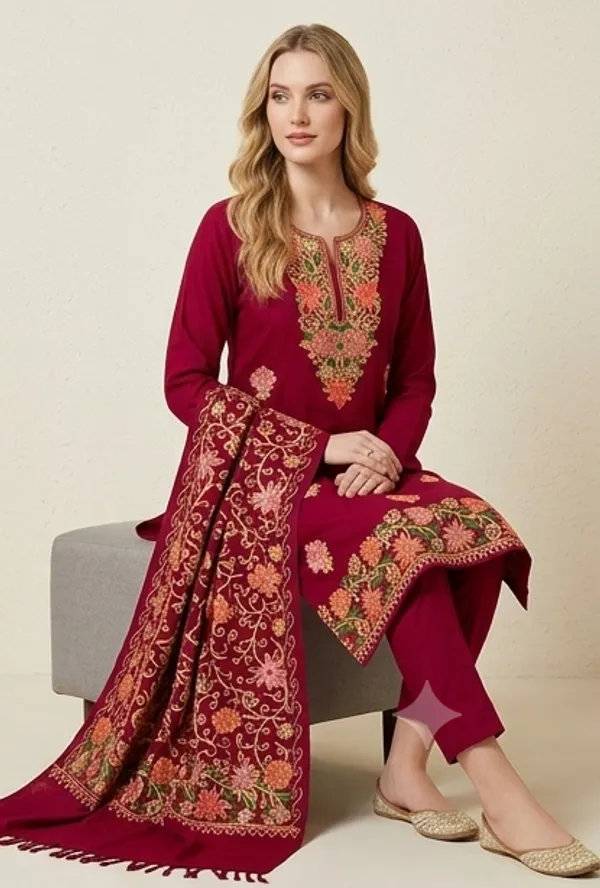Maroon_Woolen_Unstitched_Dress_Material_For_Women