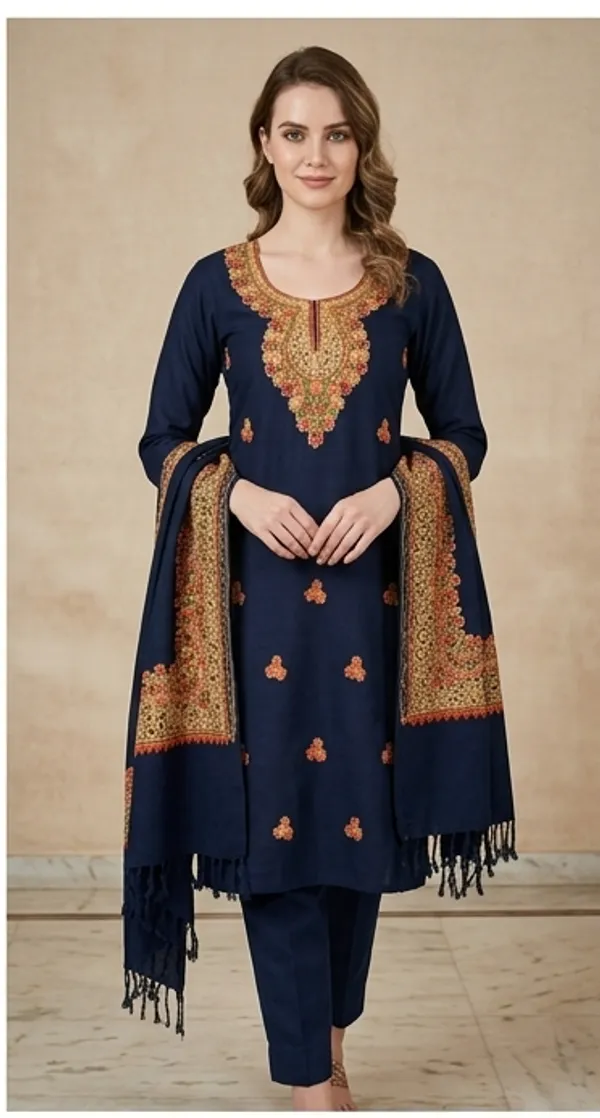 Navy_Blue_Woolen_Unstitched_Dress_Material_For_Women