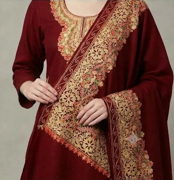 Maroon_Woolen_Unstitched_Dress_Material_For_Women