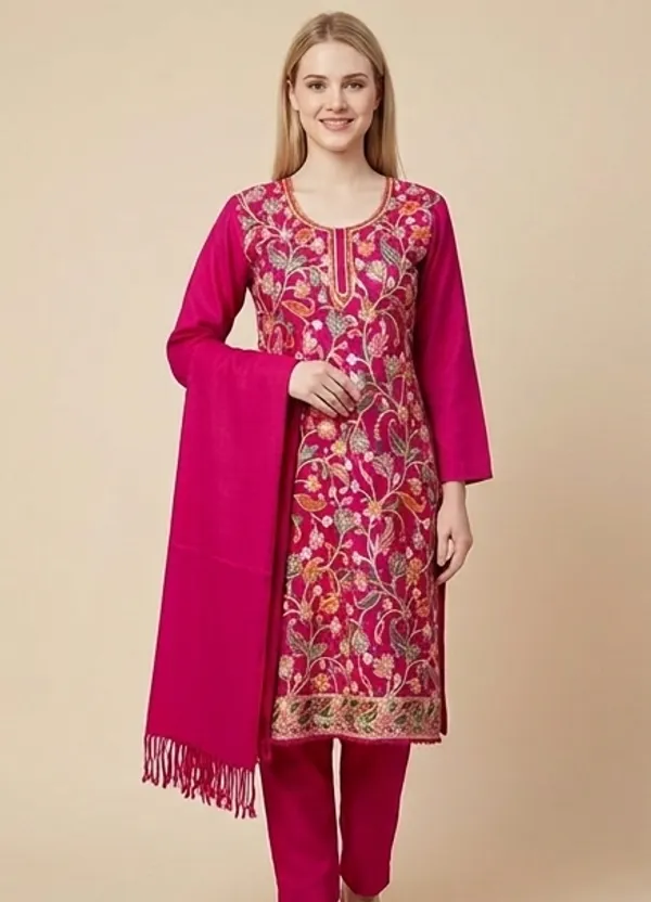 Pink_Woolen_Unstitched_Dress_Material_For_Women