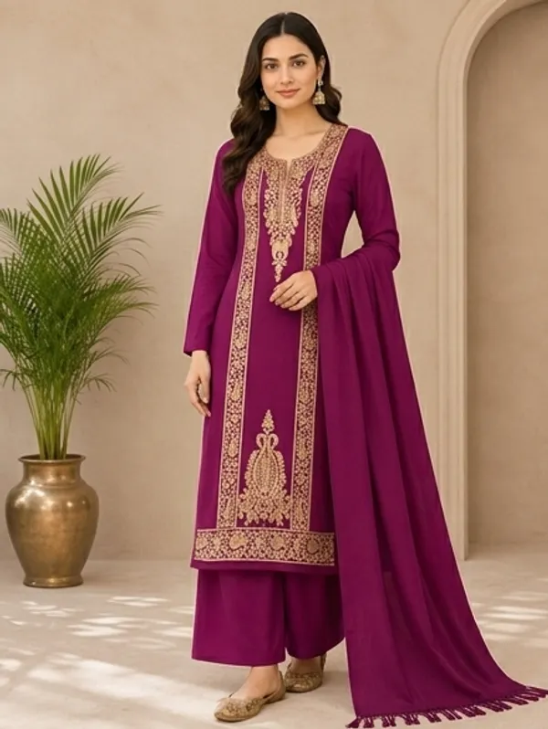 Wine_Woolen_Unstitched_Dress_Material_For_Women