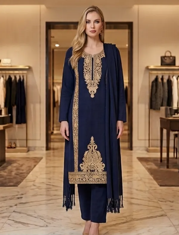Navy_Blue_Woolen_Unstitched_Dress_Material_For_Women