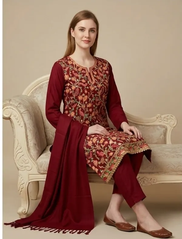 Maroon_Woolen_Unstitched_Dress_Material_For_Women