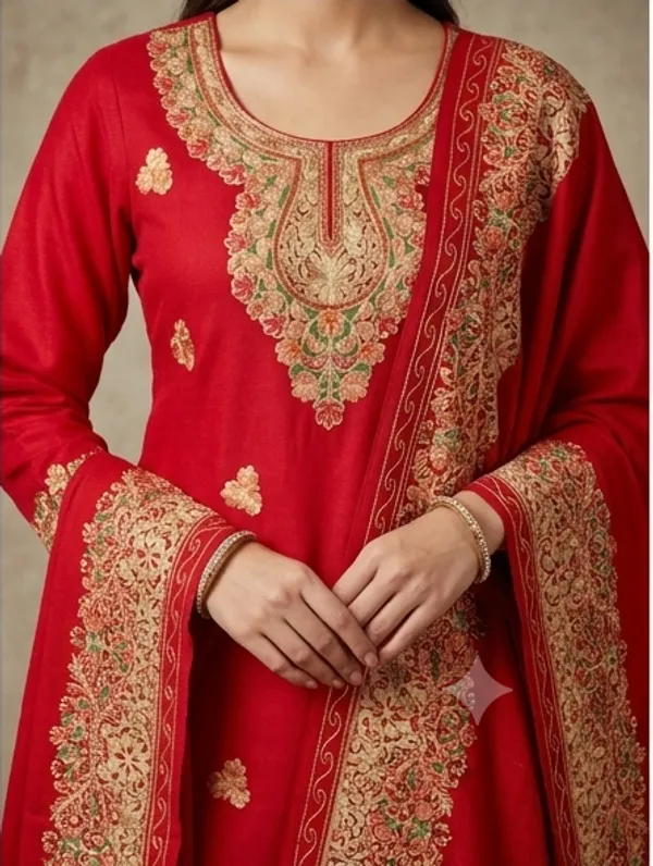 Red_Woolen_Unstitched_Dress_Material_For_Women