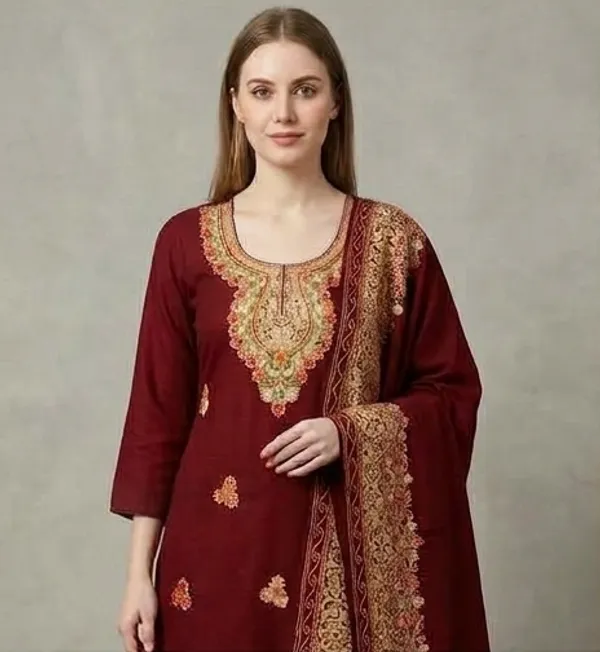 Maroon_Woolen_Unstitched_Dress_Material_For_Women