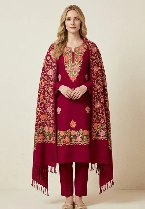 Maroon_Woolen_Unstitched_Dress_Material_For_Women