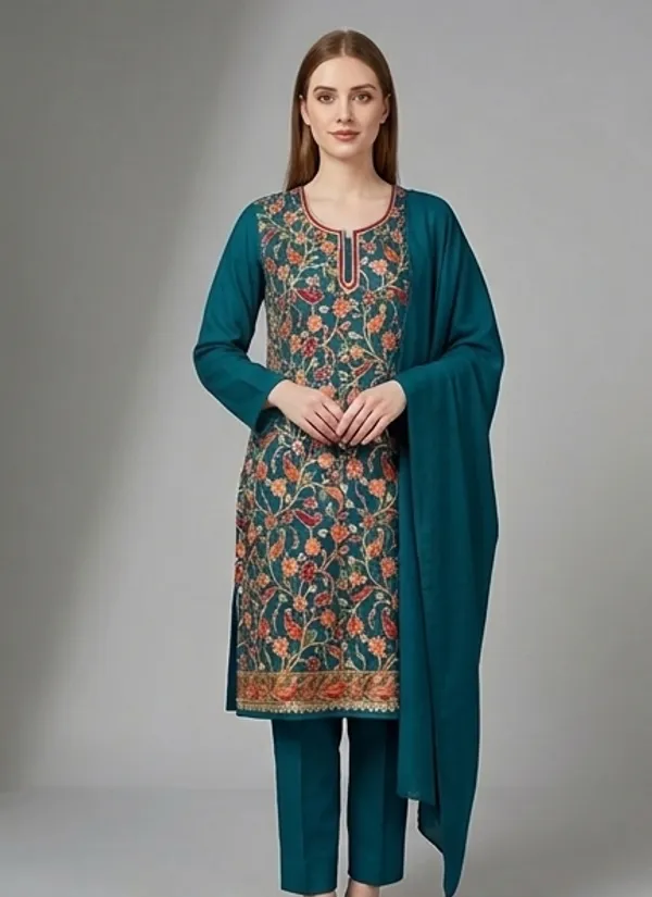 Sea_Green_Woolen_Unstitched_Dress_Material_For_Women