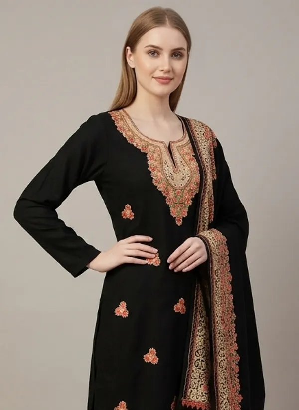 Black_Woolen_Unstitched_Dress_Material_For_Women