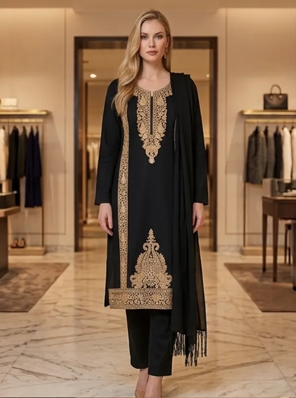 Black_Woolen_Unstitched_Dress_Material_For_Women