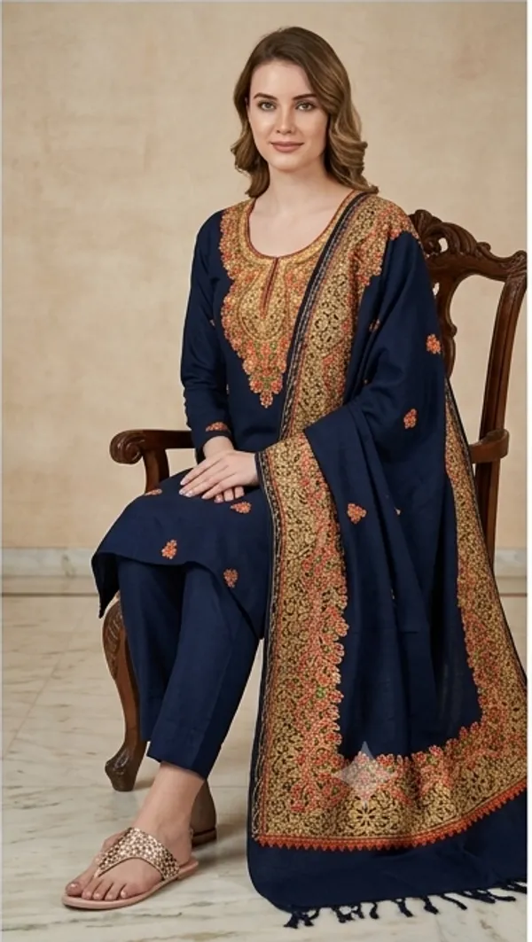 Navy_Blue_Woolen_Unstitched_Dress_Material_For_Women