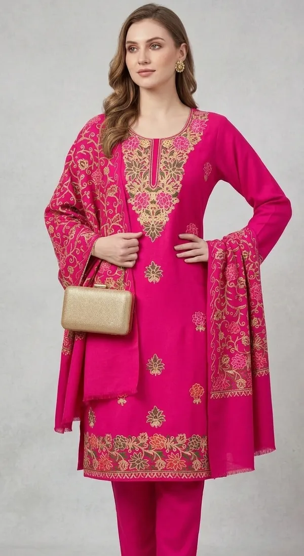 Pink_Woolen_Unstitched_Dress_Material_For_Women