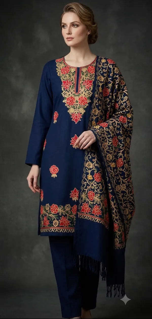 Navy_Blue_Woolen_Unstitched_Dress_Material_For_Women
