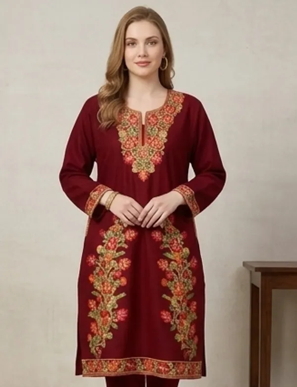 Maroon_Woolen_Phiran_For_Women