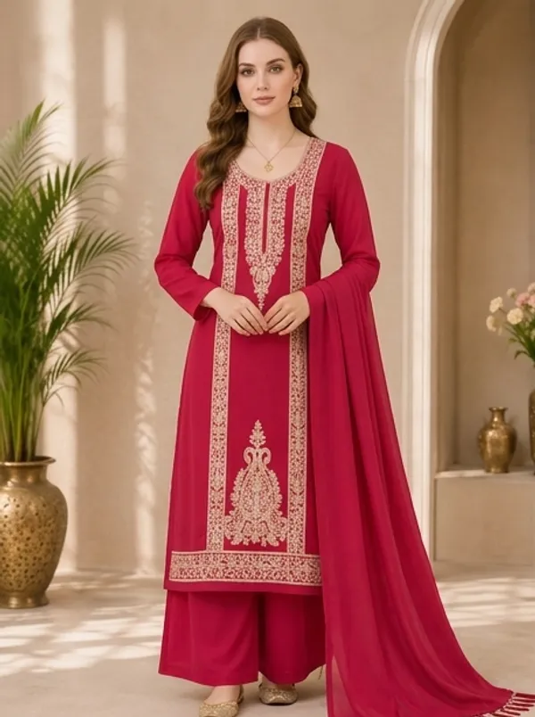 Red_Woolen_Unstitched_Dress_Material_For_Women