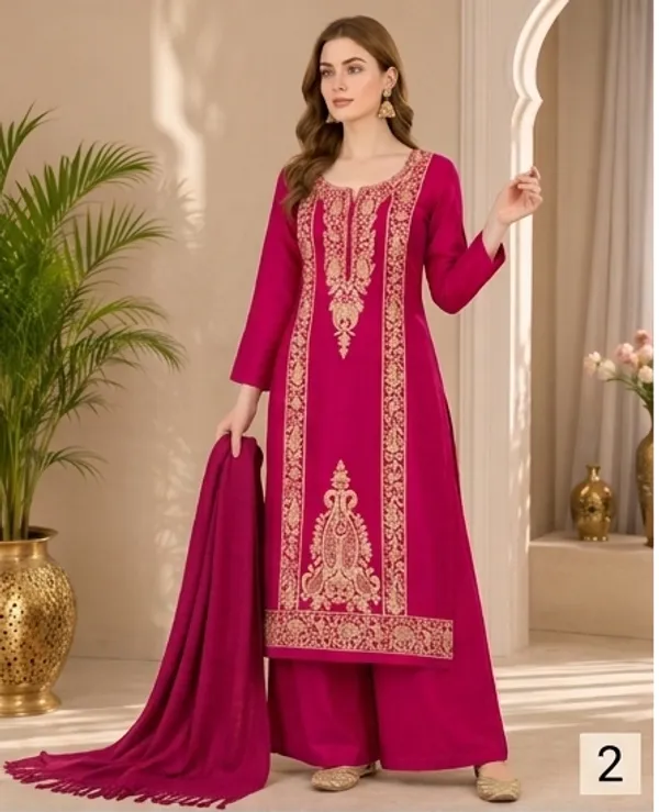 Pink_Woolen_Unstitched_Dress_Material_For_Women
