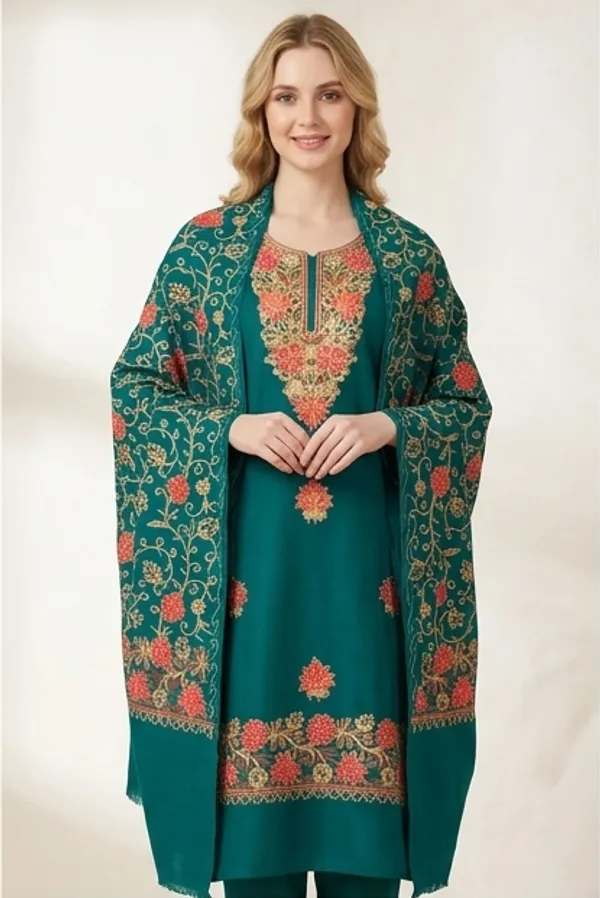 Sea_Green_Woolen_Unstitched_Dress_Material_For_Women