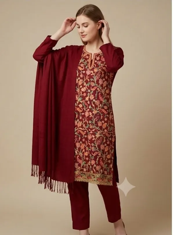Maroon_Woolen_Unstitched_Dress_Material_For_Women