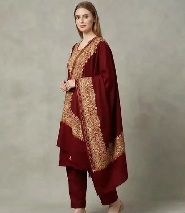 Maroon_Woolen_Unstitched_Dress_Material_For_Women