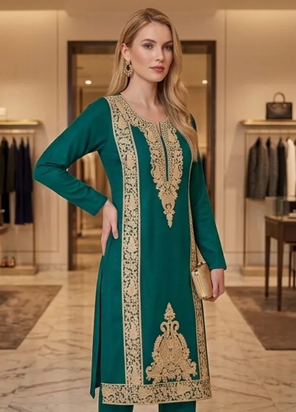 Sea_Green_Woolen_Unstitched_Dress_Material_For_Women