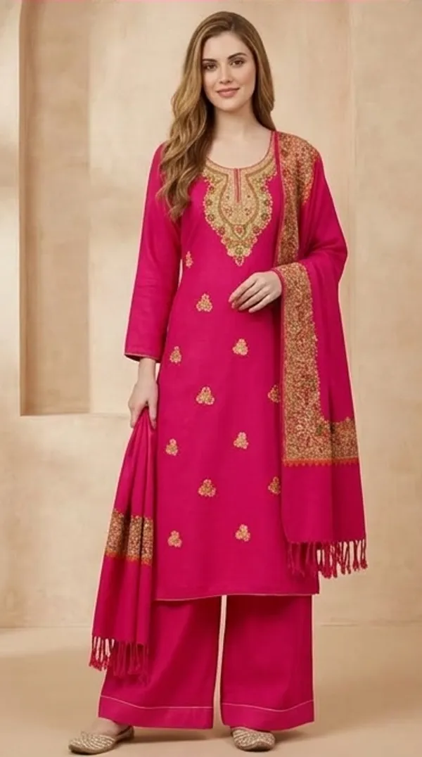 Pink_Woolen_Unstitched_Dress_Material_For_Women