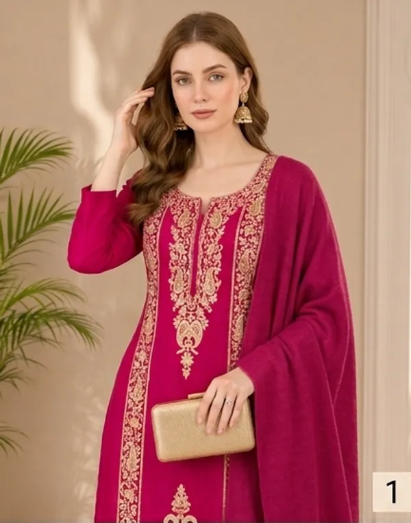 Pink_Woolen_Unstitched_Dress_Material_For_Women