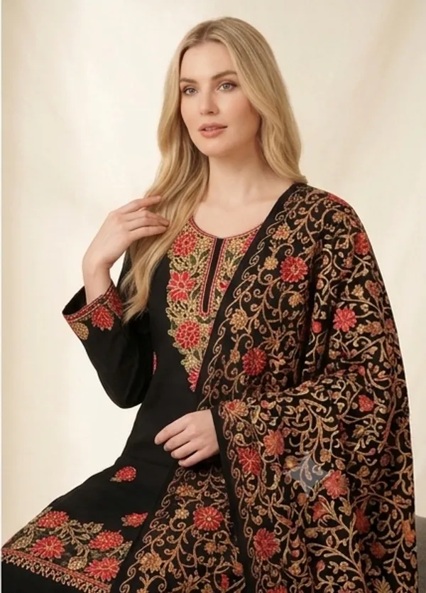 Black_Woolen_Unstitched_Dress_Material_For_Women