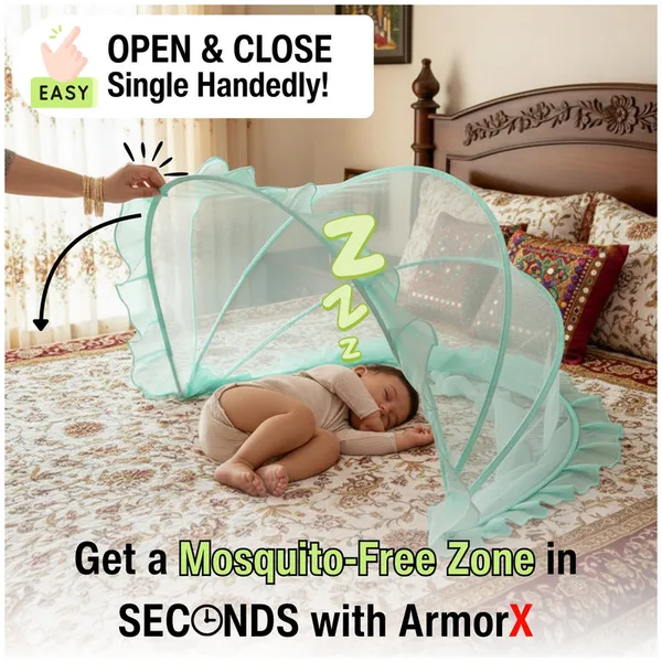 ArmorX_Minty_Green_Baby_Mosquito_Net_for_Bed,_Cot,_Crib_|Newborn_-_24_months_|Foldable,_Washable_&_Breathable_Insect_Mesh_with_Easy_to_Carry_Travel_Bag|Chemical-Free_Protection_for_Toddlers
