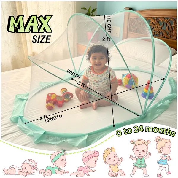 ArmorX_Minty_Green_Baby_Mosquito_Net_for_Bed,_Cot,_Crib_|Newborn_-_24_months_|Foldable,_Washable_&_Breathable_Insect_Mesh_with_Easy_to_Carry_Travel_Bag|Chemical-Free_Protection_for_Toddlers