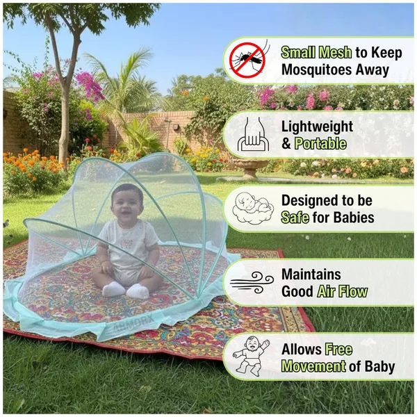 ArmorX_Minty_Green_Baby_Mosquito_Net_for_Bed,_Cot,_Crib_|Newborn_-_24_months_|Foldable,_Washable_&_Breathable_Insect_Mesh_with_Easy_to_Carry_Travel_Bag|Chemical-Free_Protection_for_Toddlers